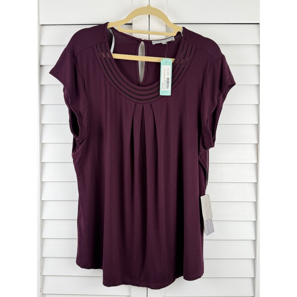 Daniel Rainn Brinn Scoop Neck Pleat Detail Knit Top XXL Dark Purple NEW